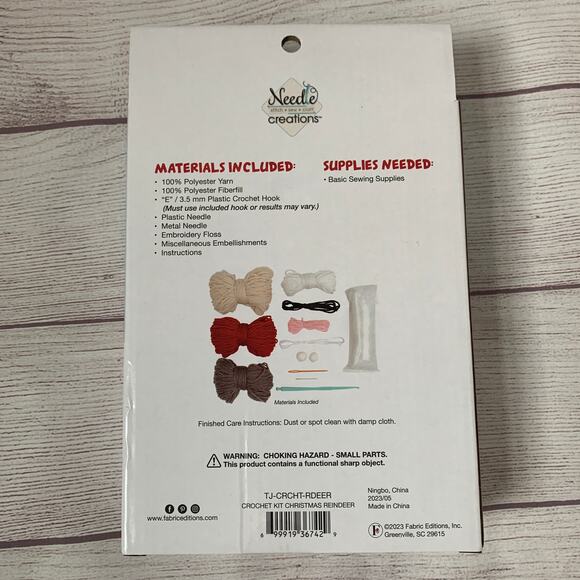 Needle Creations Reindeer Crochet Kit Christmas Holiday Craft Doll 6x7" Finished - Picture 3 of 8